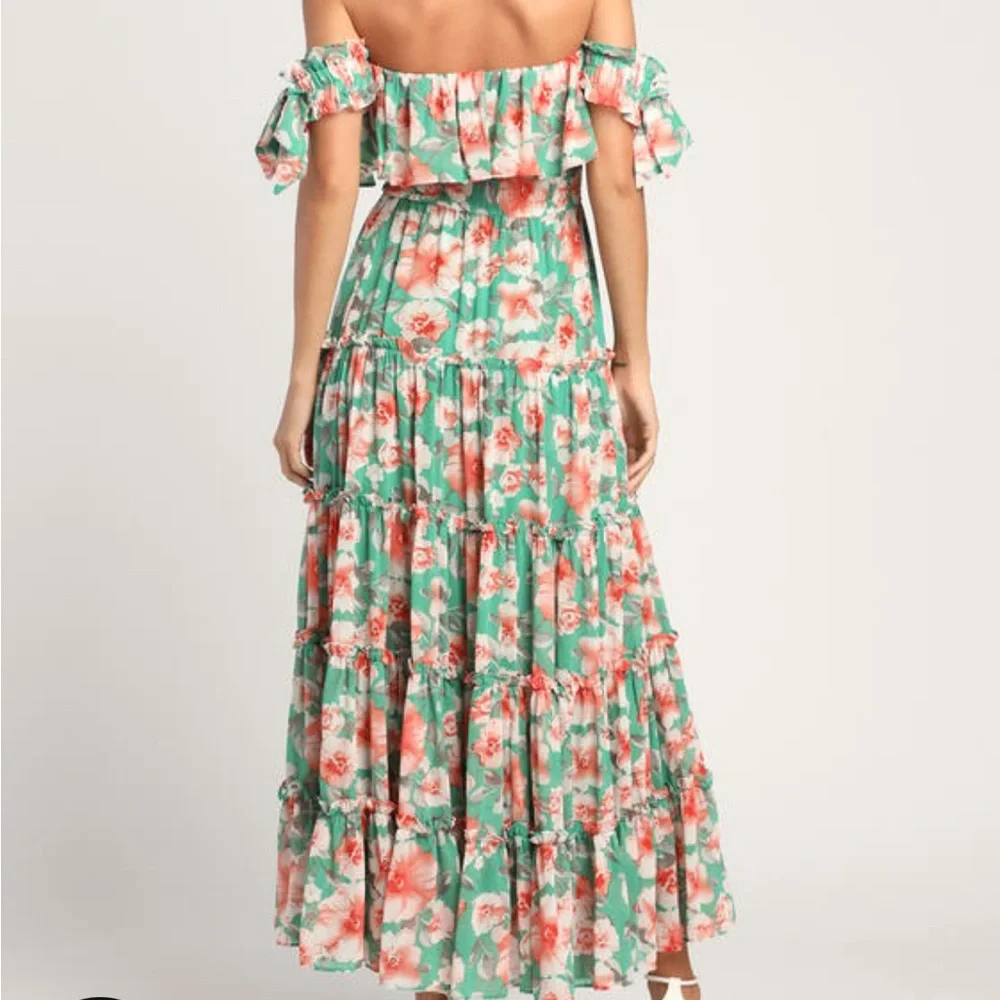Lulu's Green Floral Off-Shoulder Maxi Dress - Picture 2 of 5